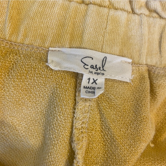 Easel Mustard Yellow Wide Leg Knit Fabric Pant 1X Cotton Boho Baggy Beach - Picture 7 of 8